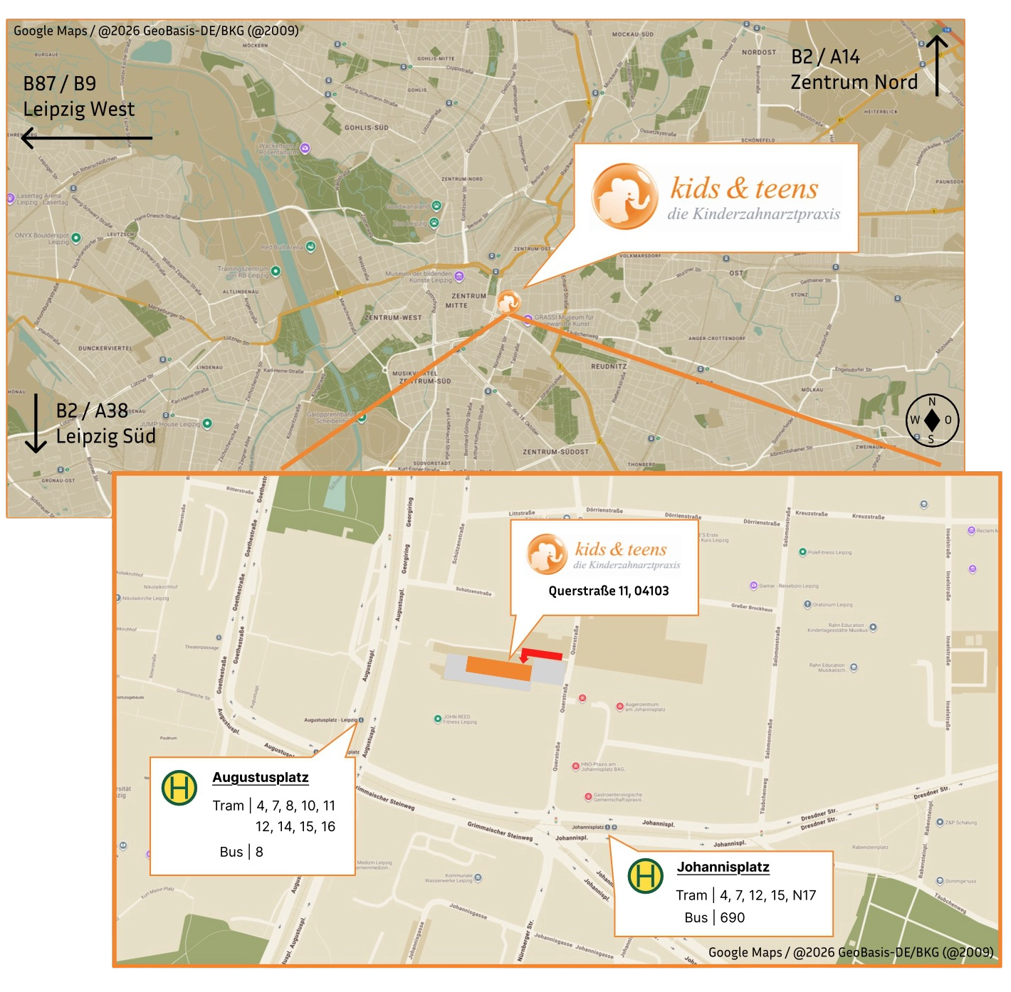 Lageplan der Kinderpraxis kids & teens